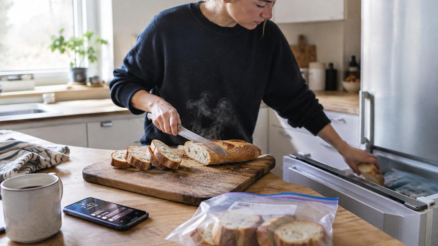 Pain congelé : ce geste tout simple avant de le mettre au congélateur change vos matins pressés
