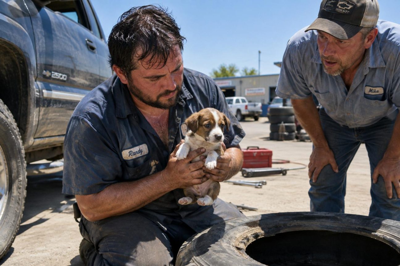 Plus de 37 °C au Texas : des mécaniciens entendent un bruit suspect dans un pneu et y découvrent un chiot de 6 semaines, bien vivant