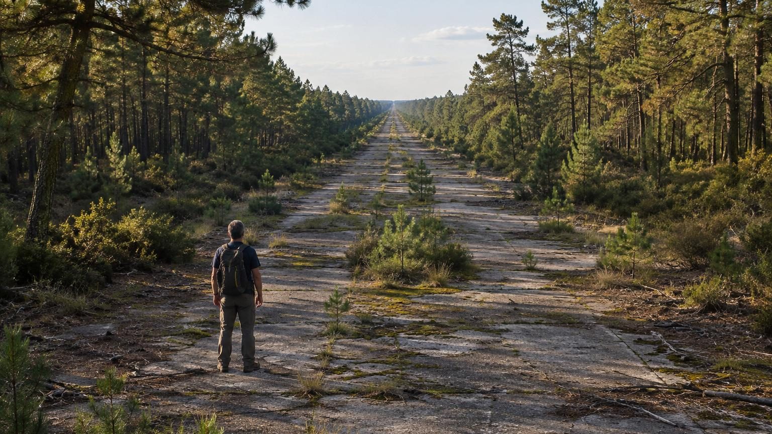 Près de 3 300 mètres de béton qu'aucun avion n'a jamais empruntés sommeillent depuis 1943 sous la forêt landaise