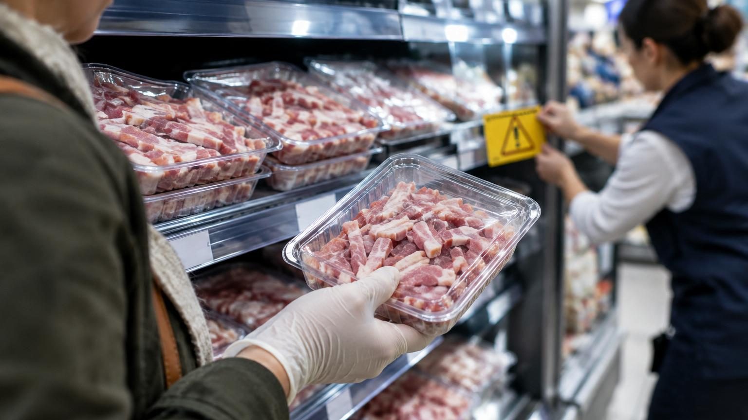 Barquette plastique transparente de lardons paysans fumés 150 g exposée avec étiquette mentionnant le lot 770948 et date limite de consommation 09/02/2026