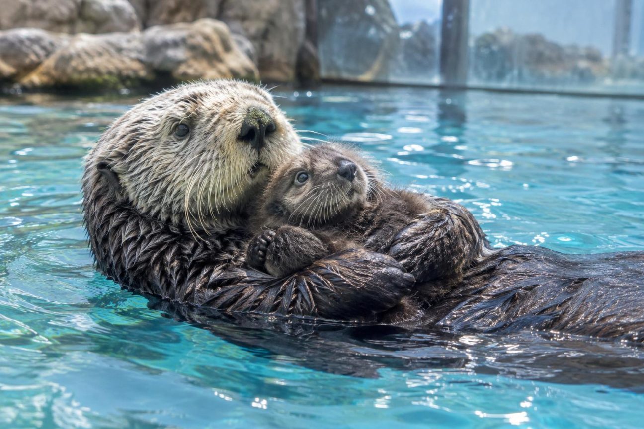 Retrouvée orpheline sur une plage, cette loutre est devenue la mère adoptive d'un bébé orphelin trouvé lui aussi sur le sable