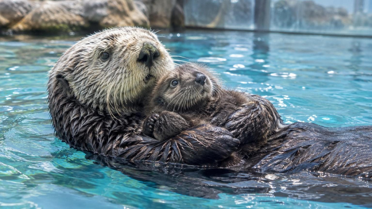 Retrouvée orpheline sur une plage, cette loutre est devenue la mère adoptive d'un bébé orphelin trouvé lui aussi sur le sable