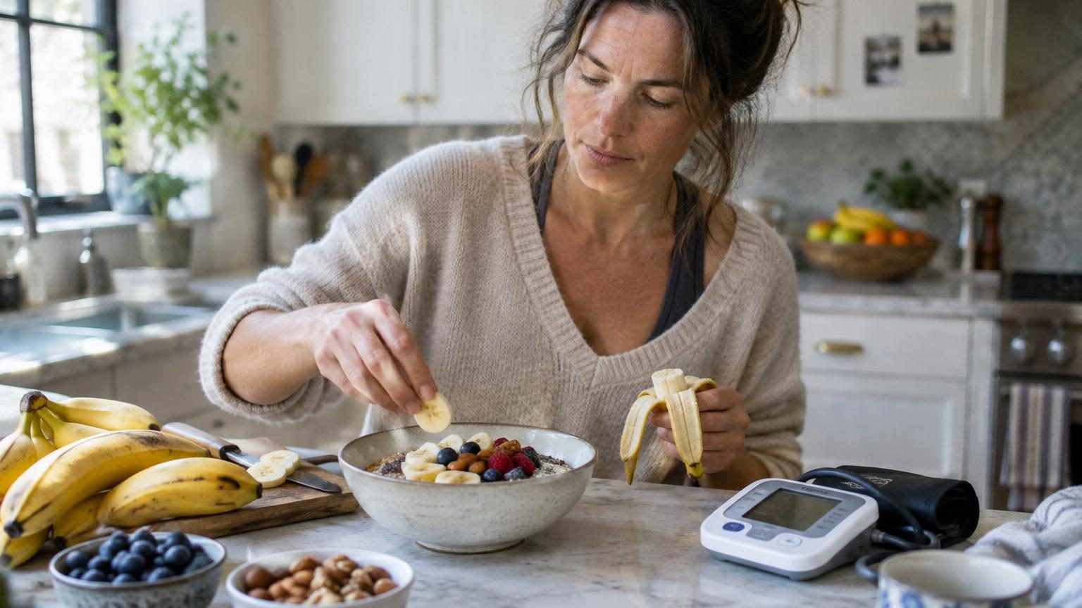 Banane jaune sans taches sur fond blanc, illustrant un fruit frais prêt à être consommé comme collation saine