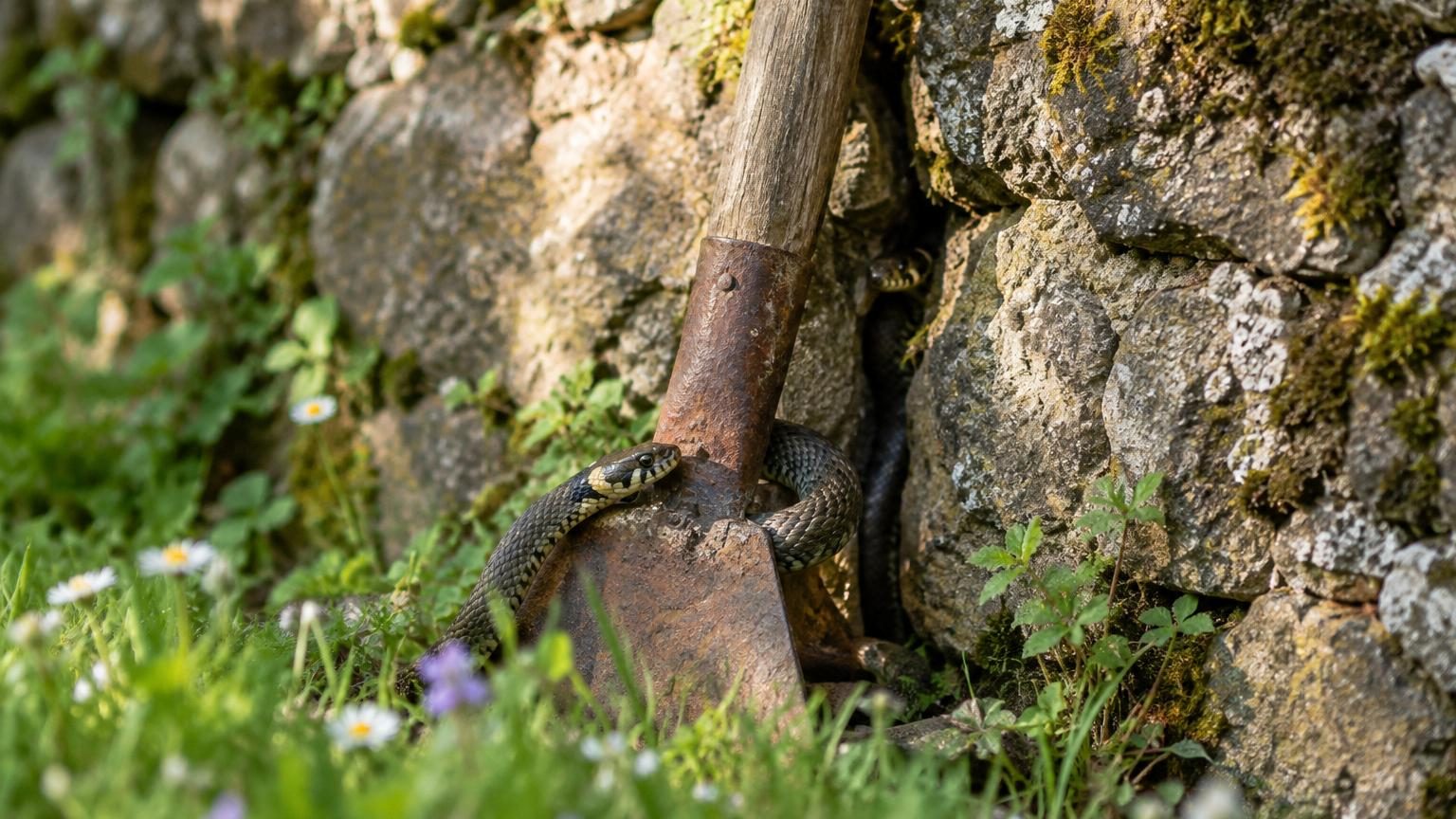 Serpents au jardin : cet outil d'entretien oublié contre un mur devient leur refuge préféré dès les premières chaleurs
