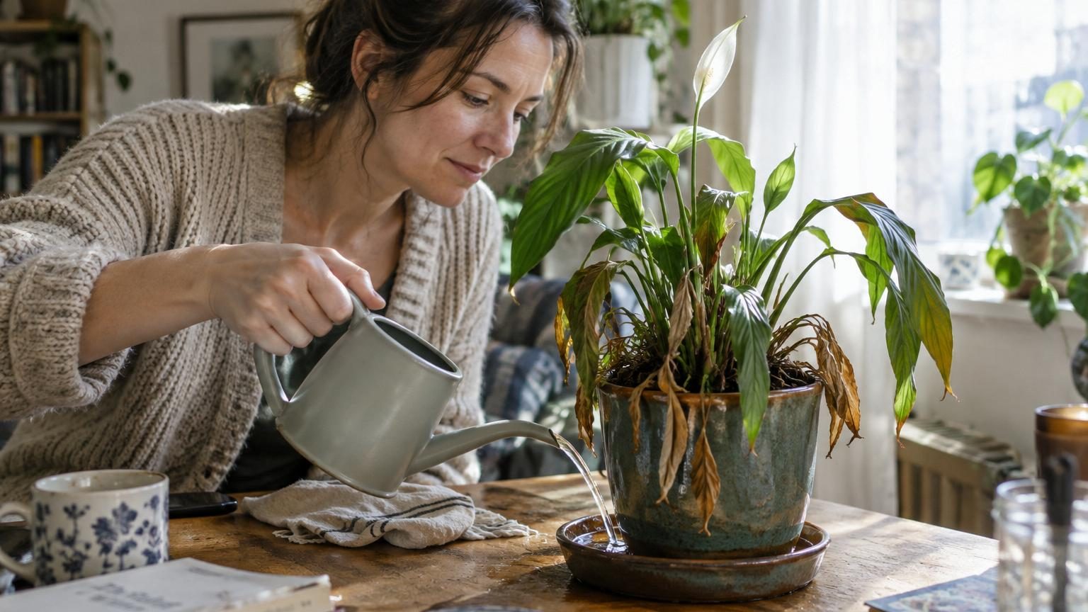 Son lys de la paix ne fleurissait plus depuis des mois : ce geste d&rsquo;arrosage que les pros gardent pour eux change tout