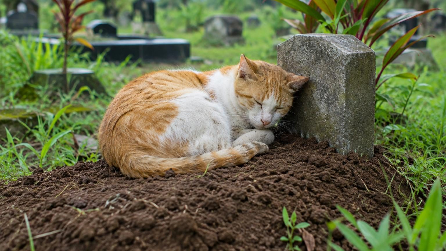 Son maître est enterré, le chat refuse de partir : un an plus tard, il dort toujours sur la tombe