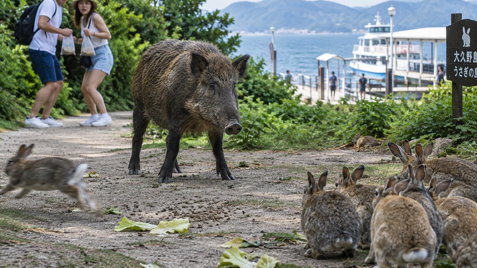 Sur l'île aux lapins du Japon, les sangliers se sont mis à chasser : ce n'est pas le climat qui a tout déréglé, mais les touristes