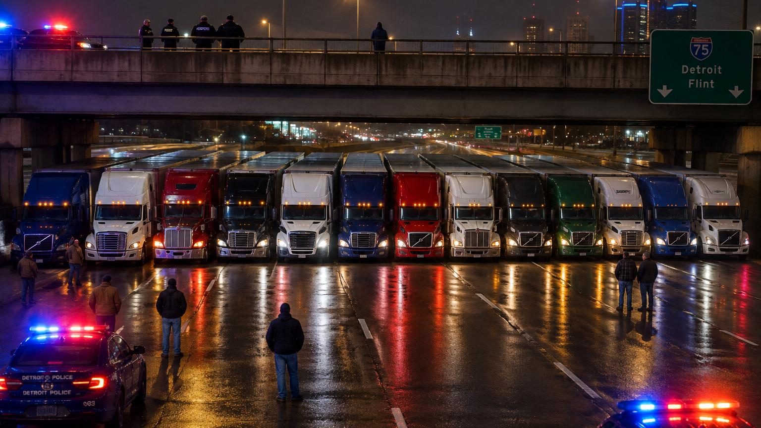 Treize camionneurs garent leurs poids lourds côte à côte sous un pont en pleine nuit : ce qu'ils voulaient empêcher n'était pas un accident