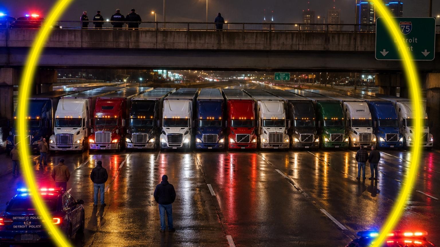 Treize camionneurs garent leurs poids lourds côte à côte sous un pont en pleine nuit : ce qu'ils voulaient empêcher n'était pas un accident