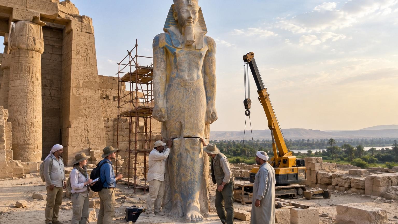 Un archéologue allemand découvre la moitié d'une statue de pharaon de 6,7 mètres en 1930 : il aura fallu 94 ans pour retrouver le reste