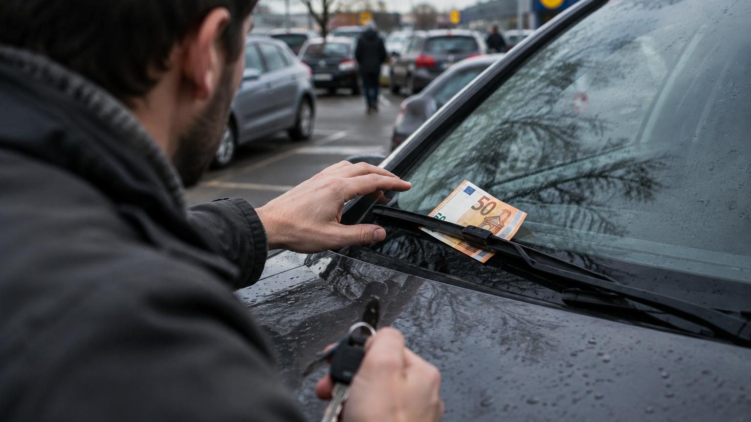 Un billet de 50 euros coincé sur votre pare-brise : surtout ne le prenez pas, voici ce que cachent les voleurs