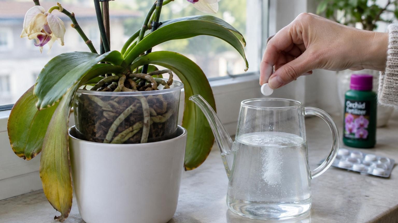 Un cachet d'aspirine dans l'eau des orchidées : ce que ça déclenche vraiment dans la plante, et pourquoi ce n'est pas un engrais