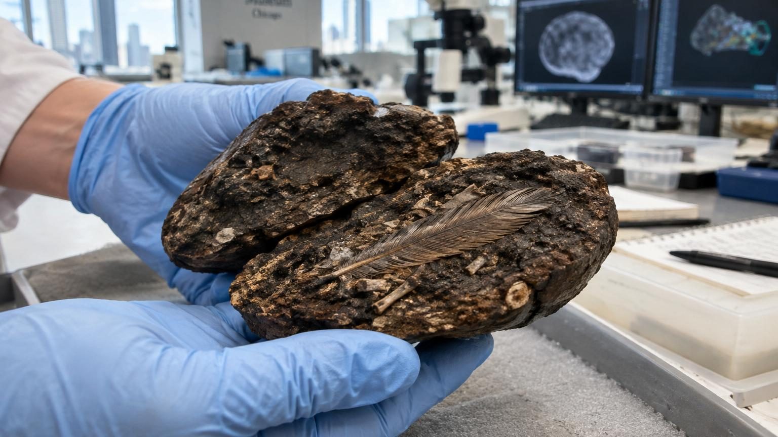 Un dinosaure avale un oiseau il y a 66 millions d'années : ses excréments livrent la plume la mieux conservée jamais trouvée
