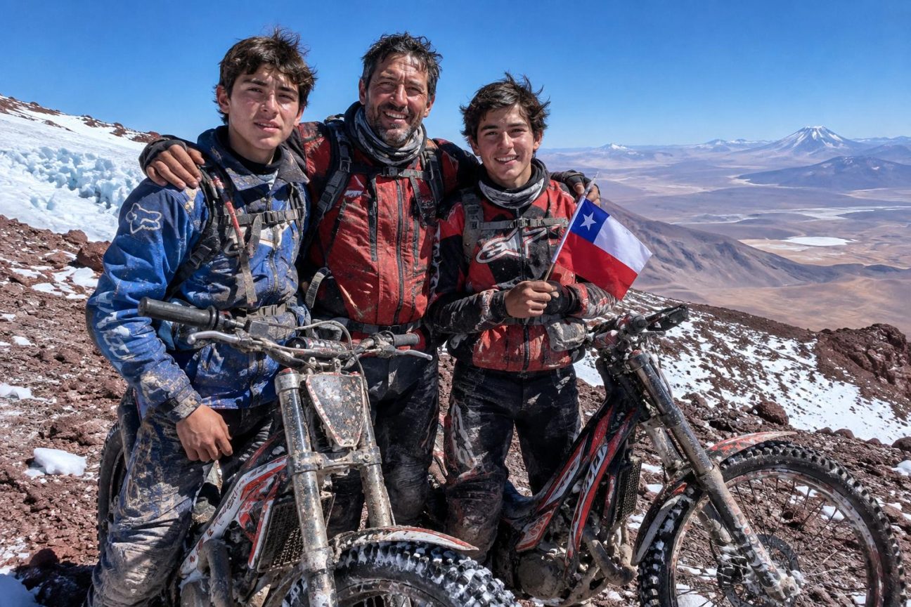 Un père et ses deux fils traversent des glaciers et gravissent un volcan à moto : ils décrochent le record d'altitude pour « remercier la vie »
