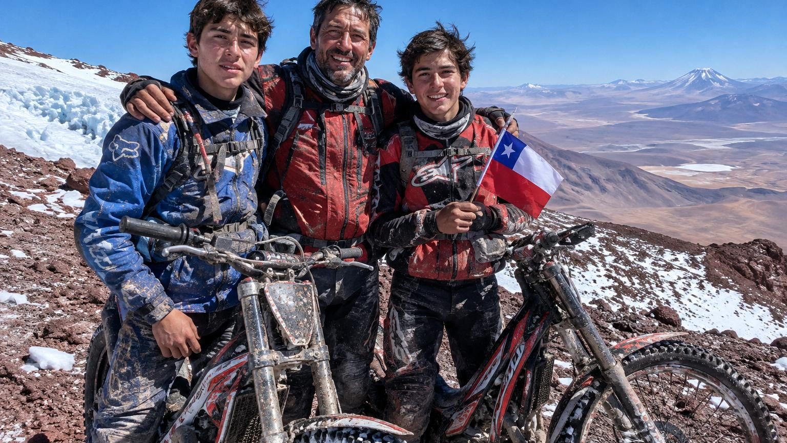 Un père et ses deux fils traversent des glaciers et gravissent un volcan à moto : ils décrochent le record d'altitude pour « remercier la vie »