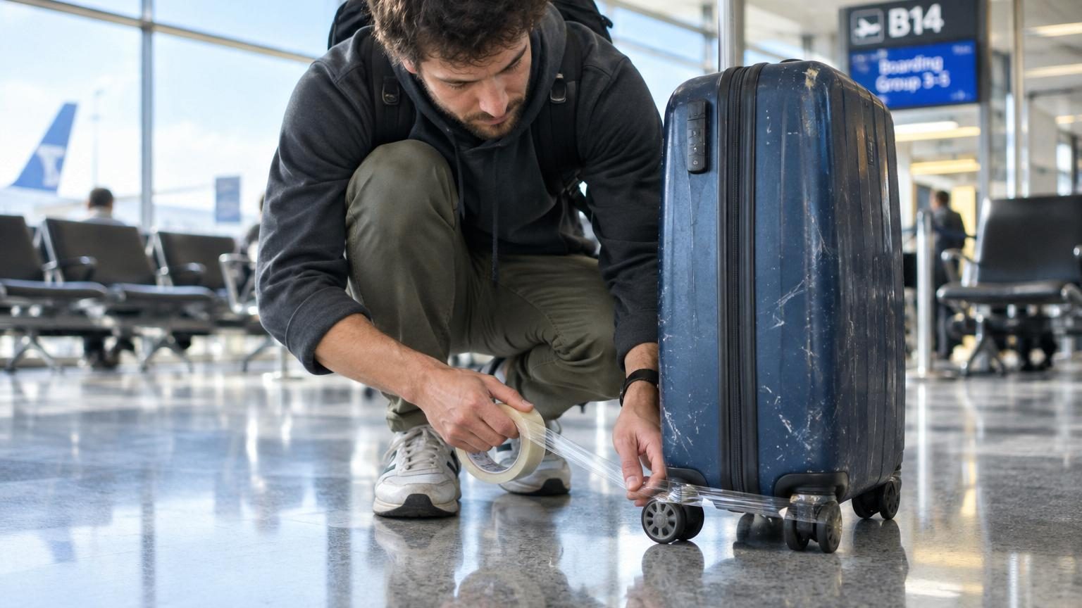 Un peu d’adhésif sur les roulettes de la valise avant d’embarquer : la raison pour laquelle de plus en plus de voyageurs le fonttttt