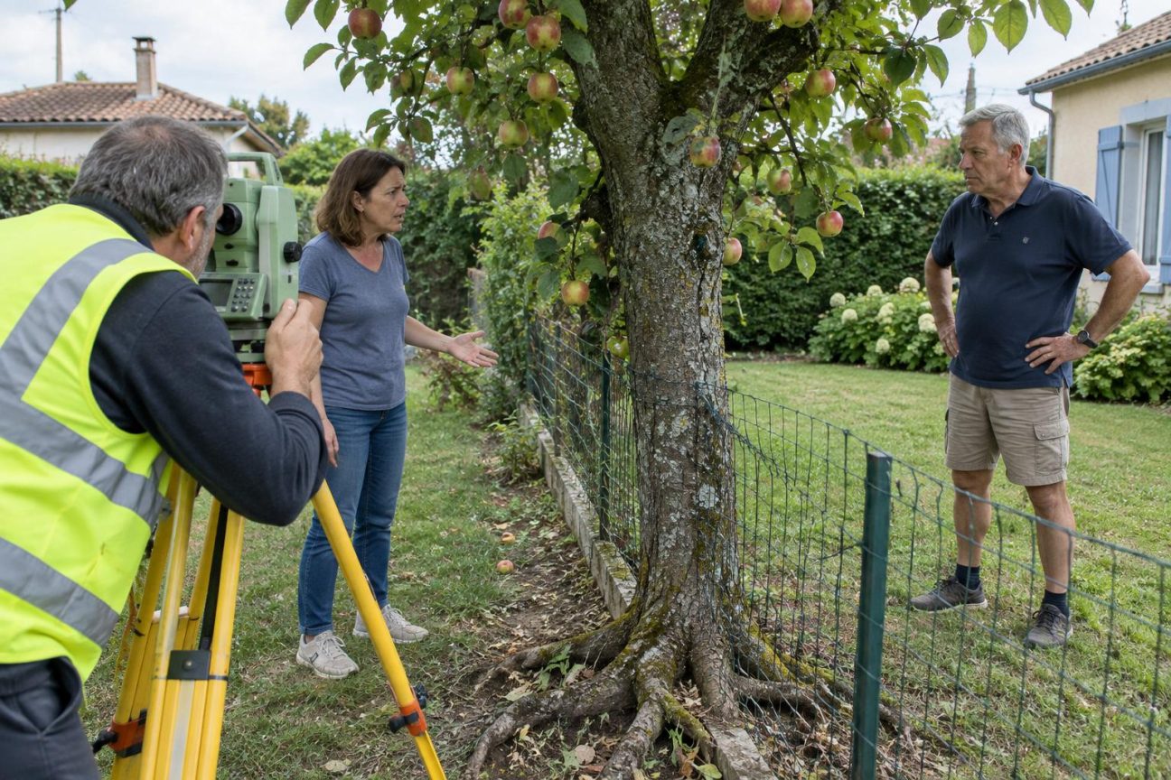 Un pommier planté en limite de terrain : le jour où le géomètre arrive, le voisin découvre ce que la loi en dit