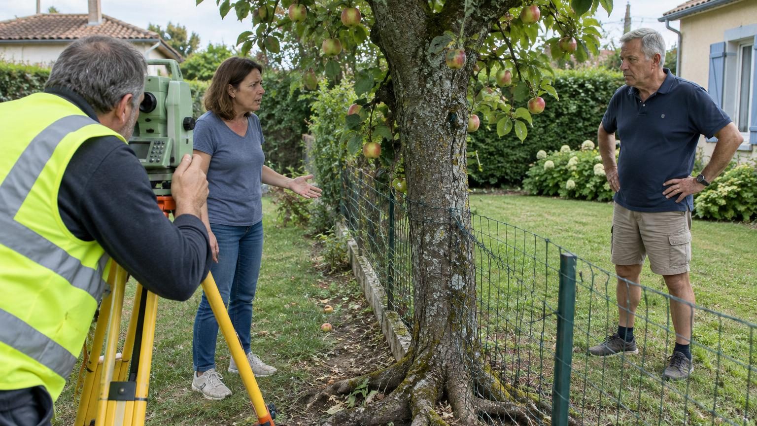 Un pommier planté en limite de terrain : le jour où le géomètre arrive, le voisin découvre ce que la loi en dit