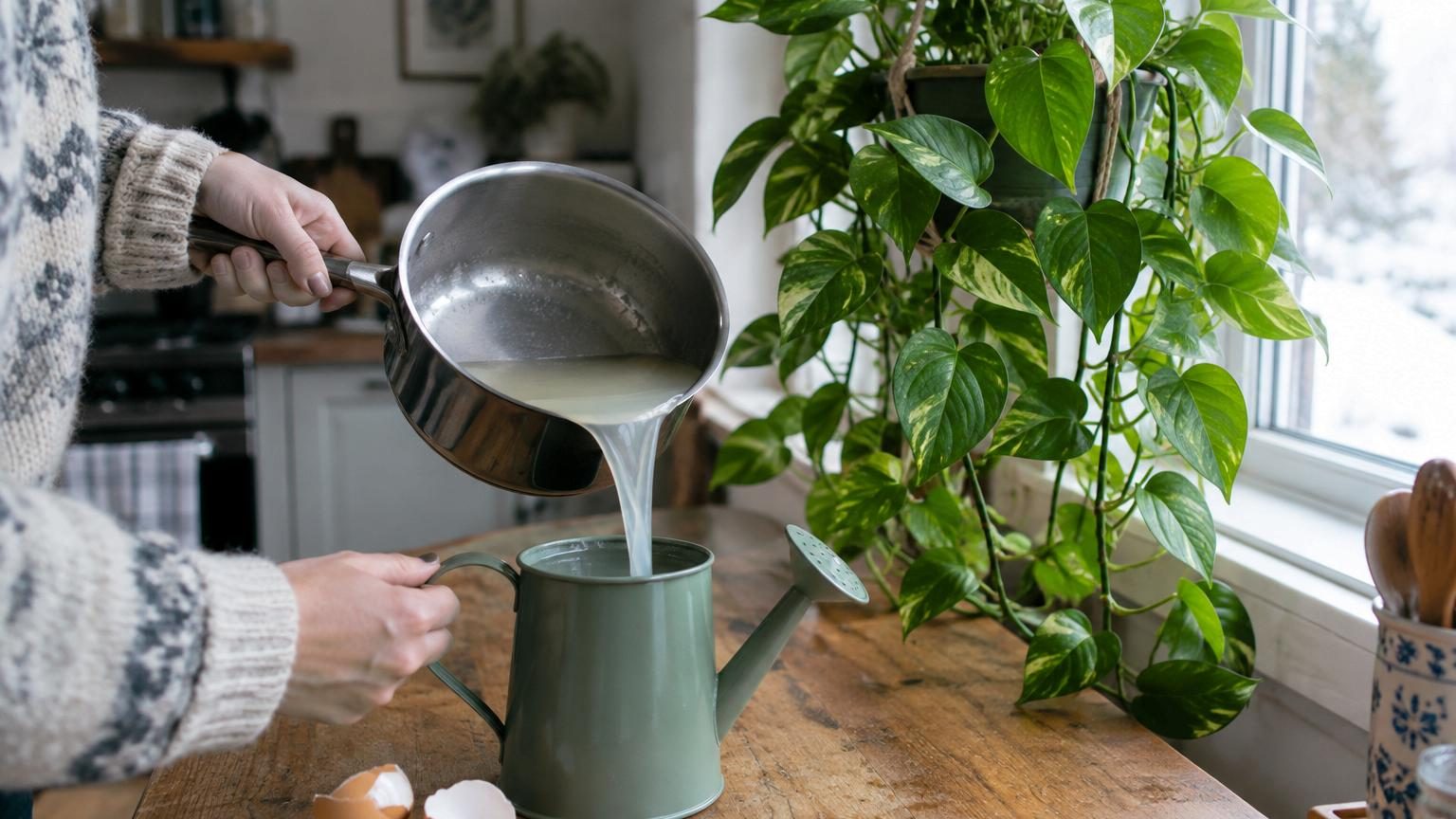 Un pothos faisait grise mine chaque hiver : le geste tout simple adopté après la cuisson des œufs l'a complètement transformé