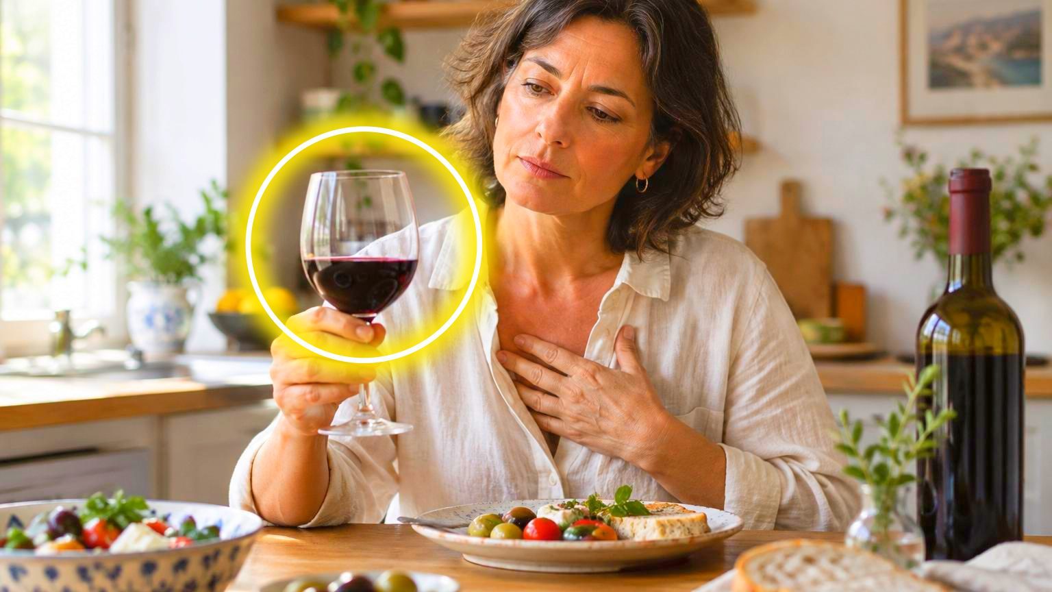 Verre de vin rouge sur une table lors d'un repas, entouré de fruits rouges et de raisins frais symbolisant les alternatives saines