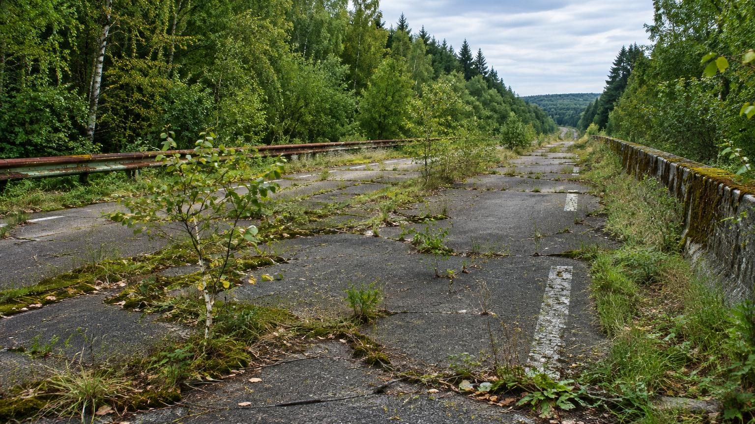 Une autoroute abandonnée en plein cœur de l&rsquo;Allemagne : plus personne n&rsquo;y roule et la nature reprend le bitume