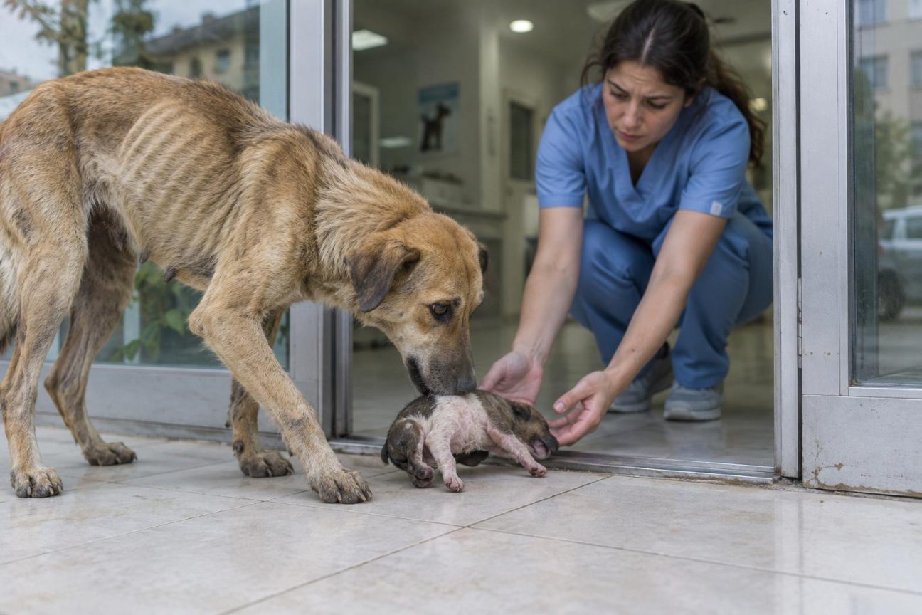 Une chienne errante porte son chiot inconscient jusqu'à la porte d'une clinique vétérinaire : ce que les soignants découvrent ensuite