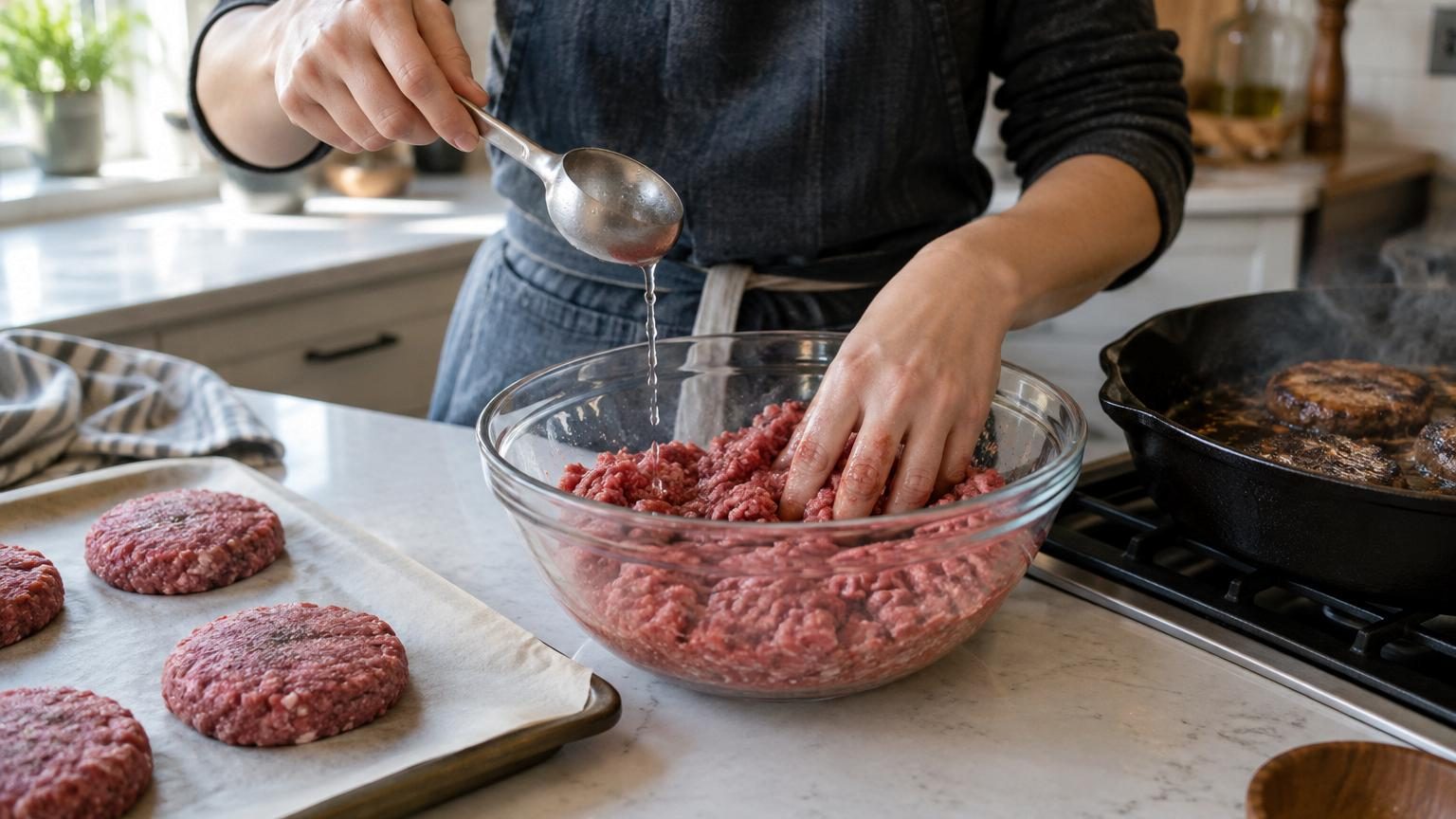 Une cuillère à soupe d'eau glacée pour 500 g de viande hachée : le secret des chefs pour un burger maison juteux sans perdre la croûte