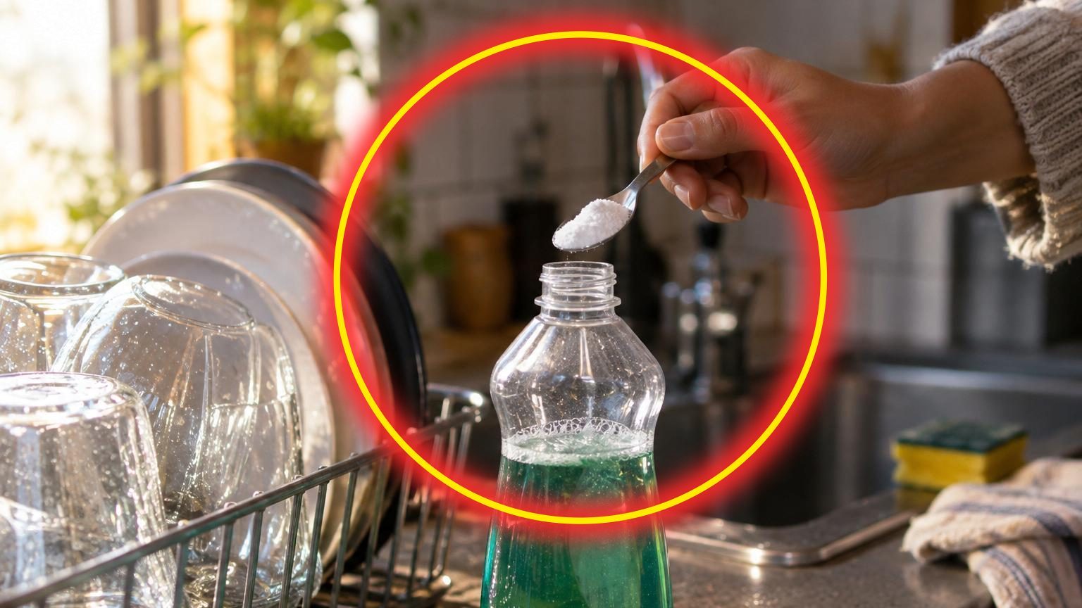Une cuillère de sel dans le liquide vaisselle : l'astuce qui règle un gros souci de cuisine dès le premier lavage