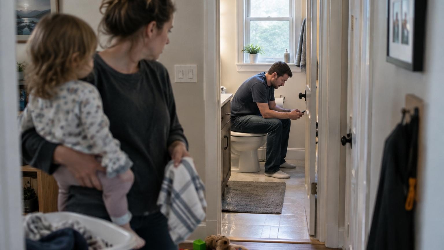 Une experte du divorce alerte : de plus en plus d'hommes utilisent les pauses aux toilettes pour fuir les tâches familiales