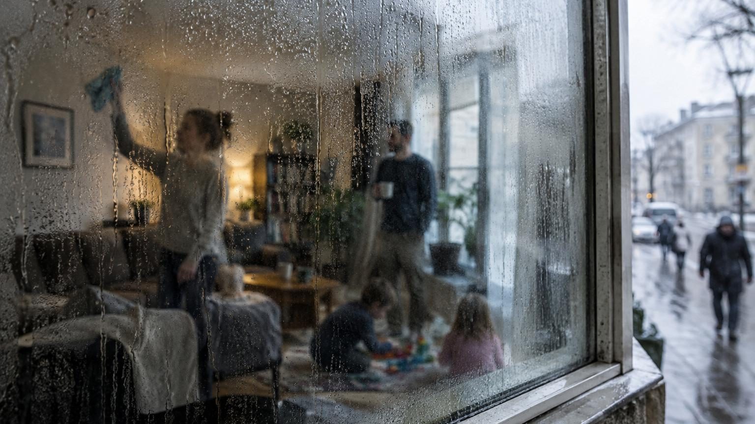 Une famille de quatre rejette 9 litres d'eau par jour dans l'air de sa maison : à 7 °C dehors, ce sont les vitres qui les recueillent