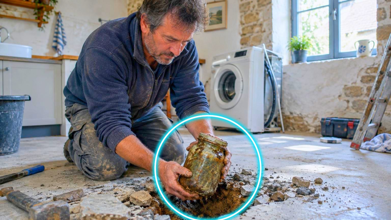 Une longère achetée 92 000 euros en 2019 : sous la dalle de la buanderie, un artisan déterre un bocal que l'ancien propriétaire avait caché en 1958
