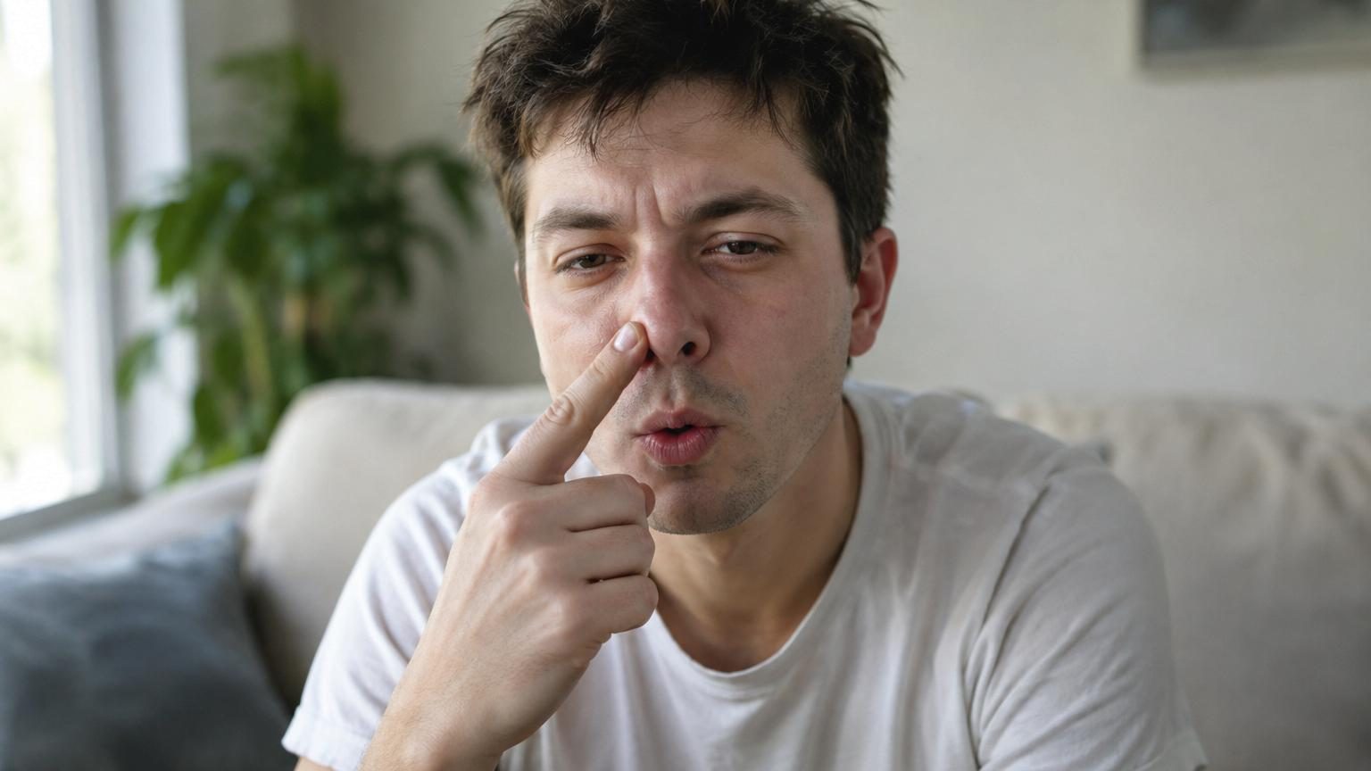 Illustration en coupe d'un profil de nez montrant les deux narines avec une narine gonflée d'un côté et dégonflée de l'autre, représentant le cycle nasal d'alternance.