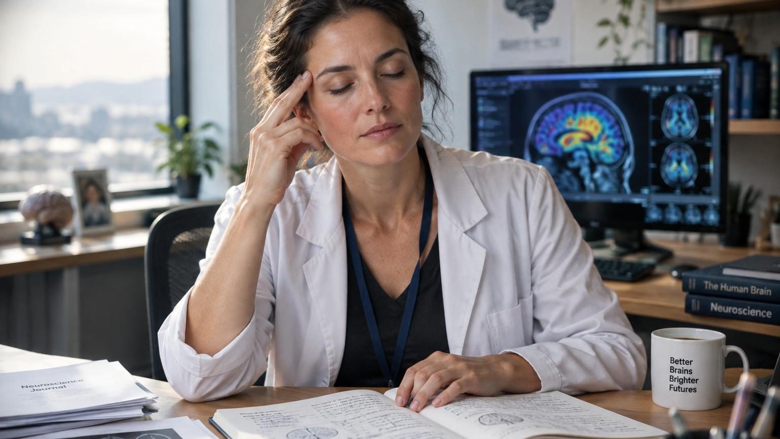 Illustration conceptuelle d'un cerveau lumineux entouré de symboles de motivation (cible, récompense, environnement organisé) avec une personne qui passe à l'action