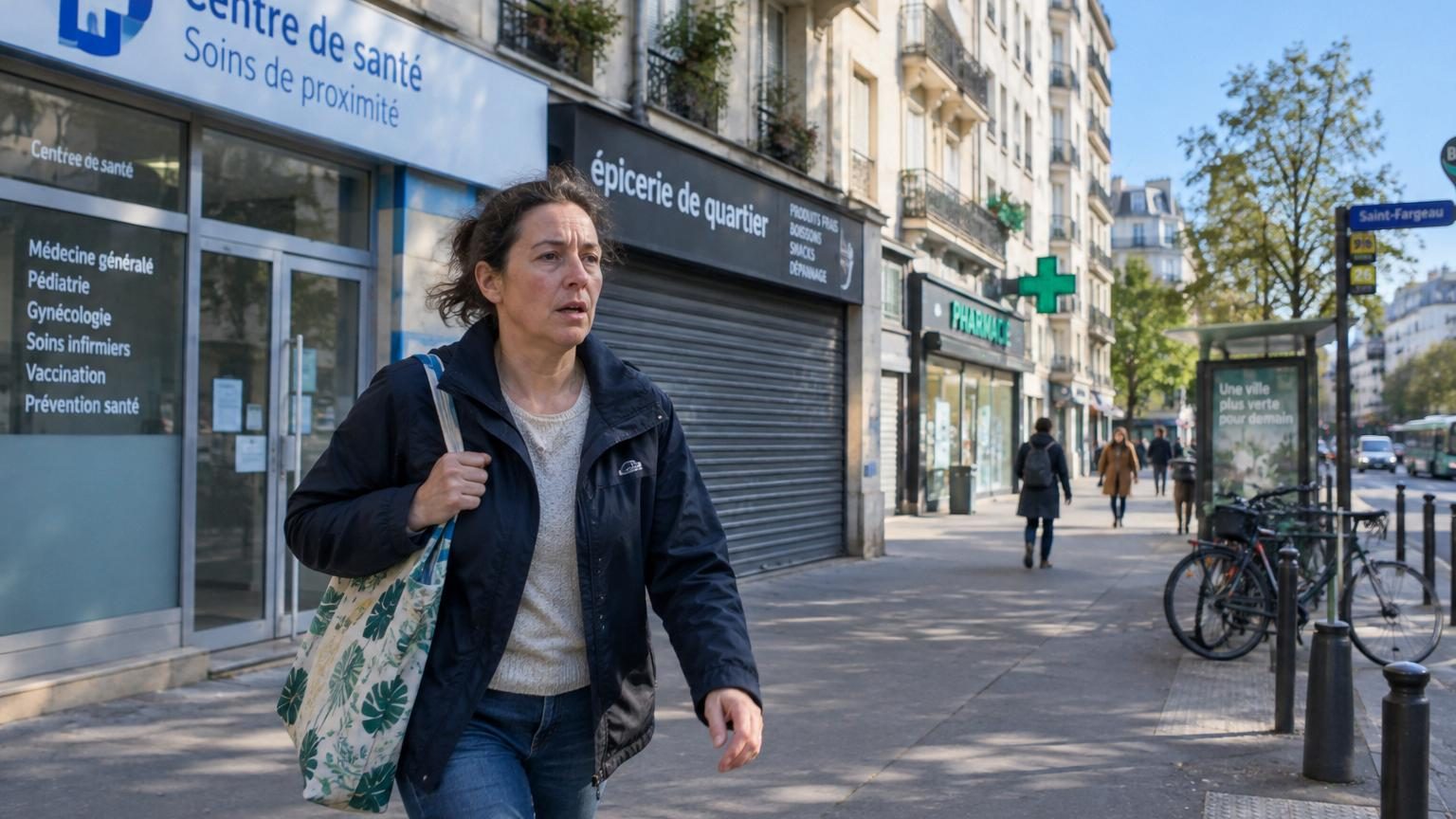 Vue aérienne d'un quartier urbain densément bâti avec immeubles, routes, commerces et espaces verts, contrastant avec une zone rurale moins développée.