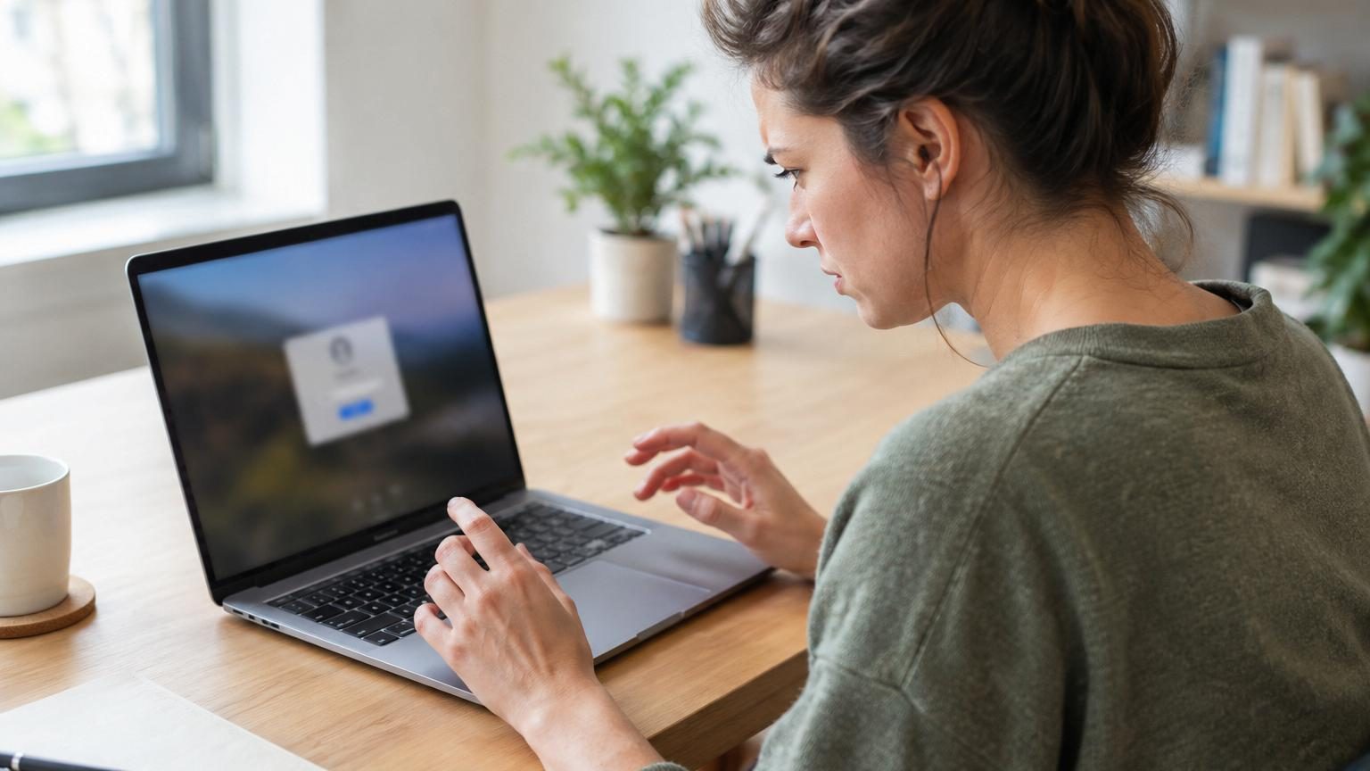 Illustration d'un écran de connexion macOS tremblant après la saisie d'un mauvais mot de passe, avec des symboles de sécurité et un minuteur indiquant un délai d'attente.
