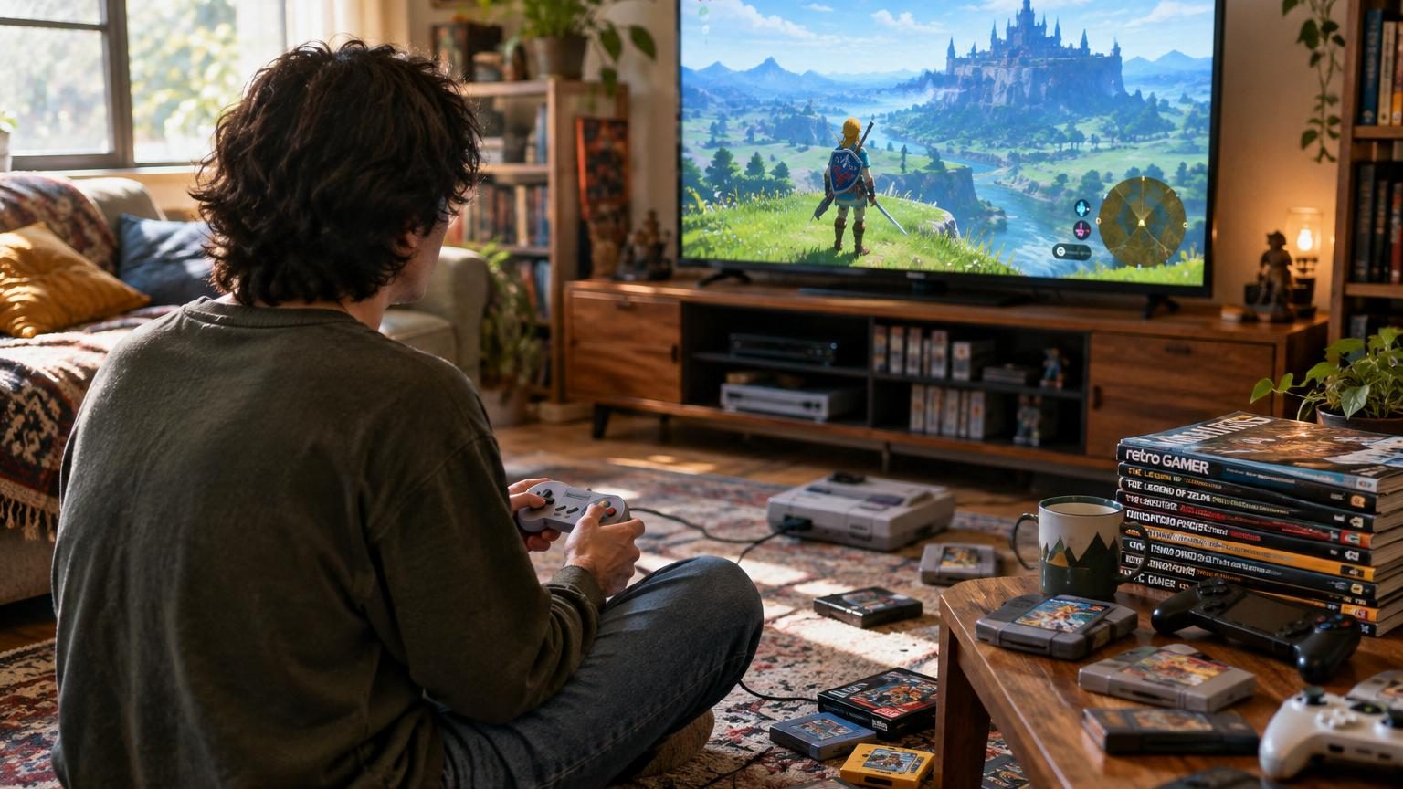 Logo et héros de la saga The Legend of Zelda entourant le chiffre 40 pour célébrer l'anniversaire du jeu emblématique de Nintendo.